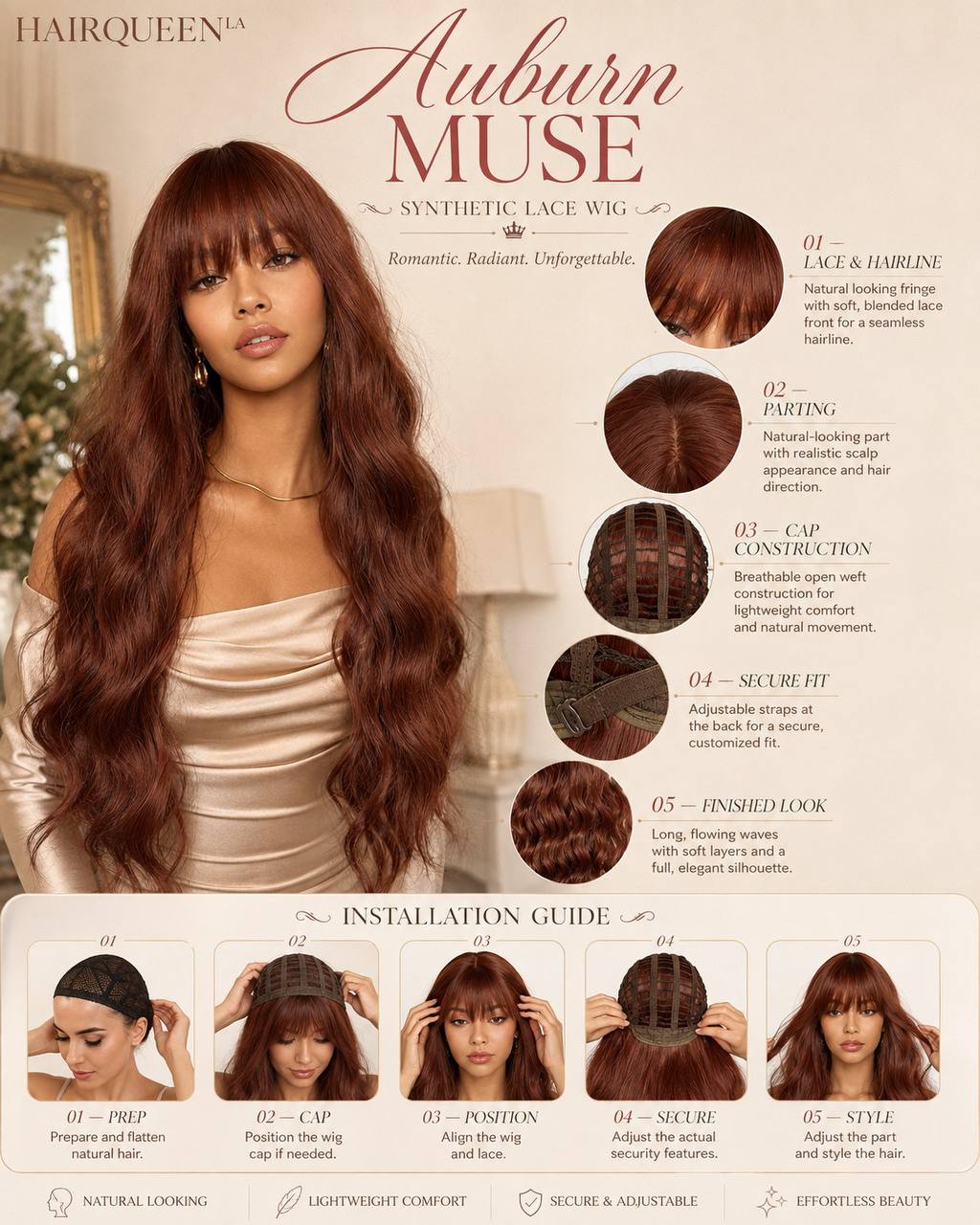 Auburn Synthetic lace wig