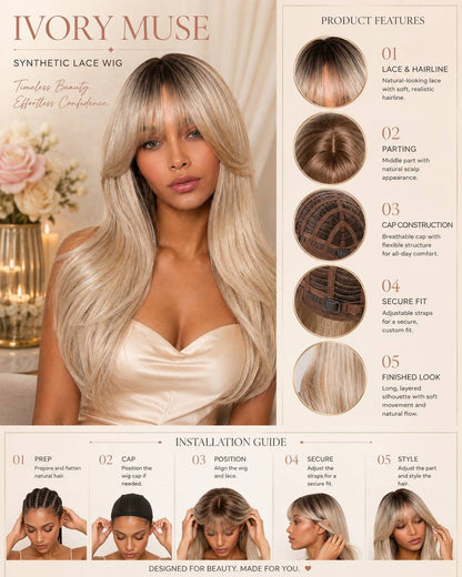 Ivory synthetic lace wig