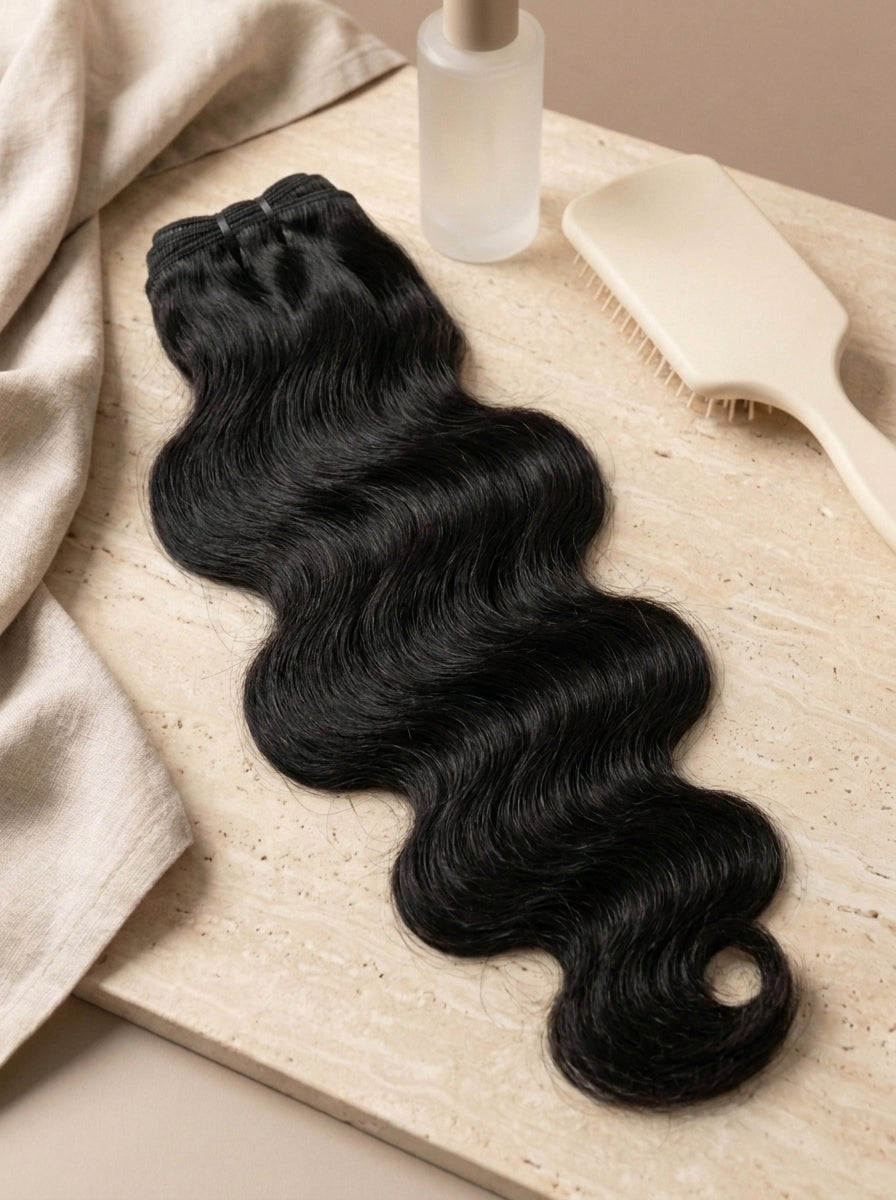Raw Indian bundle, body wave texture, natural black