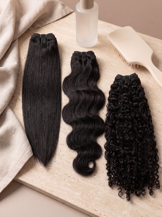 Raw Indian bundle in natural black, full weft