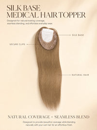 Silk Base medical hair topper hairpiece, long brown hair with silk base and natural hair.