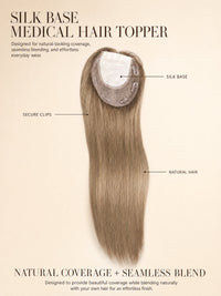 Silk base medical hair topper diagram with secure clips and seamless blend top