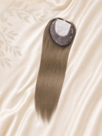 Medical hair topper with silk base, long straight light-brown hair and round top insert