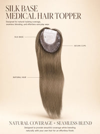 Dark brown medical hair topper with silk base and secure clips