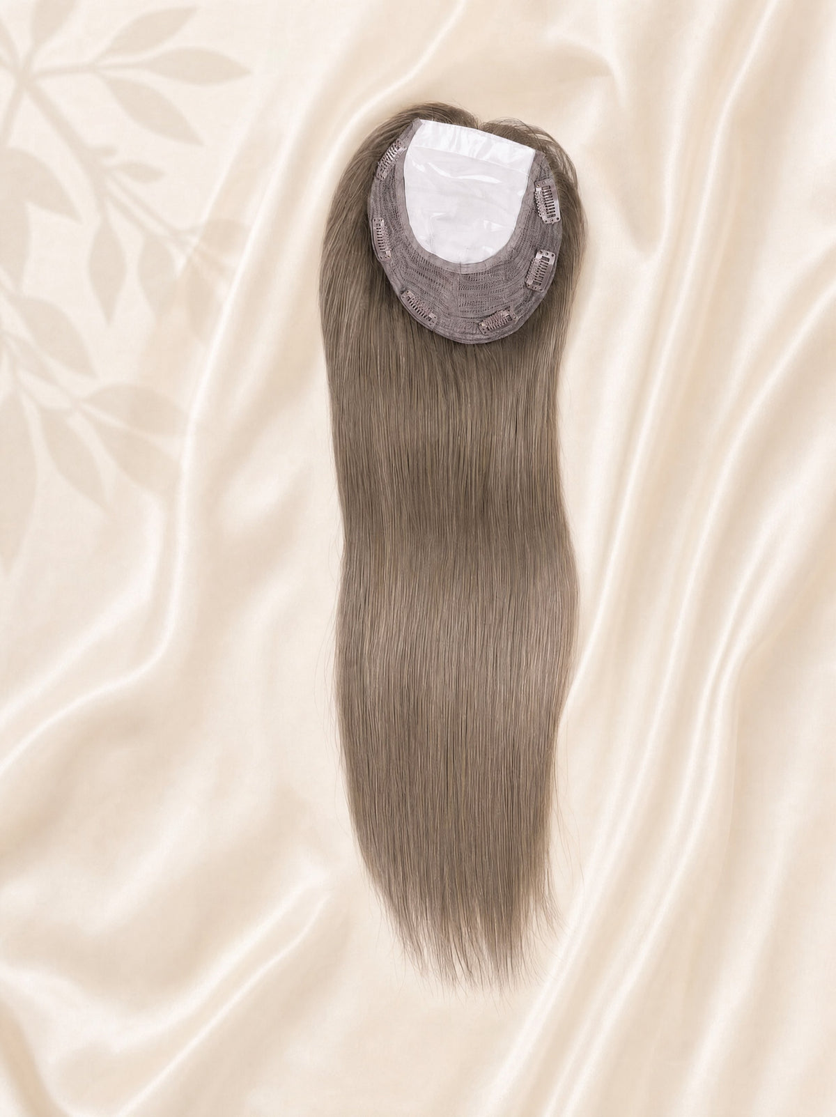 Medical hair topper with silk base, long straight light-brown hair and round top insert