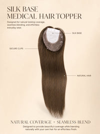 Silk base medical hair topper with clips and medium-brown natural hair strands