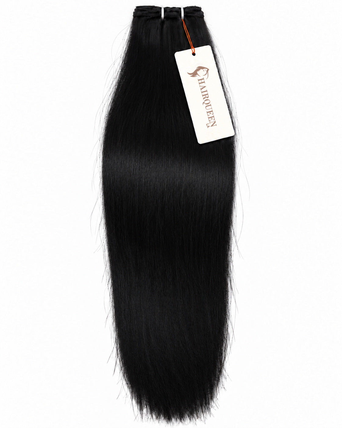 Single machine weft hair extension, jet black, straight, sewn weft at top