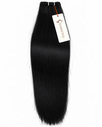 Single machine weft hair extension, jet black, straight, sewn weft at top