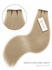 Single machine weft hair extension, beige blonde straight hair bundle with label