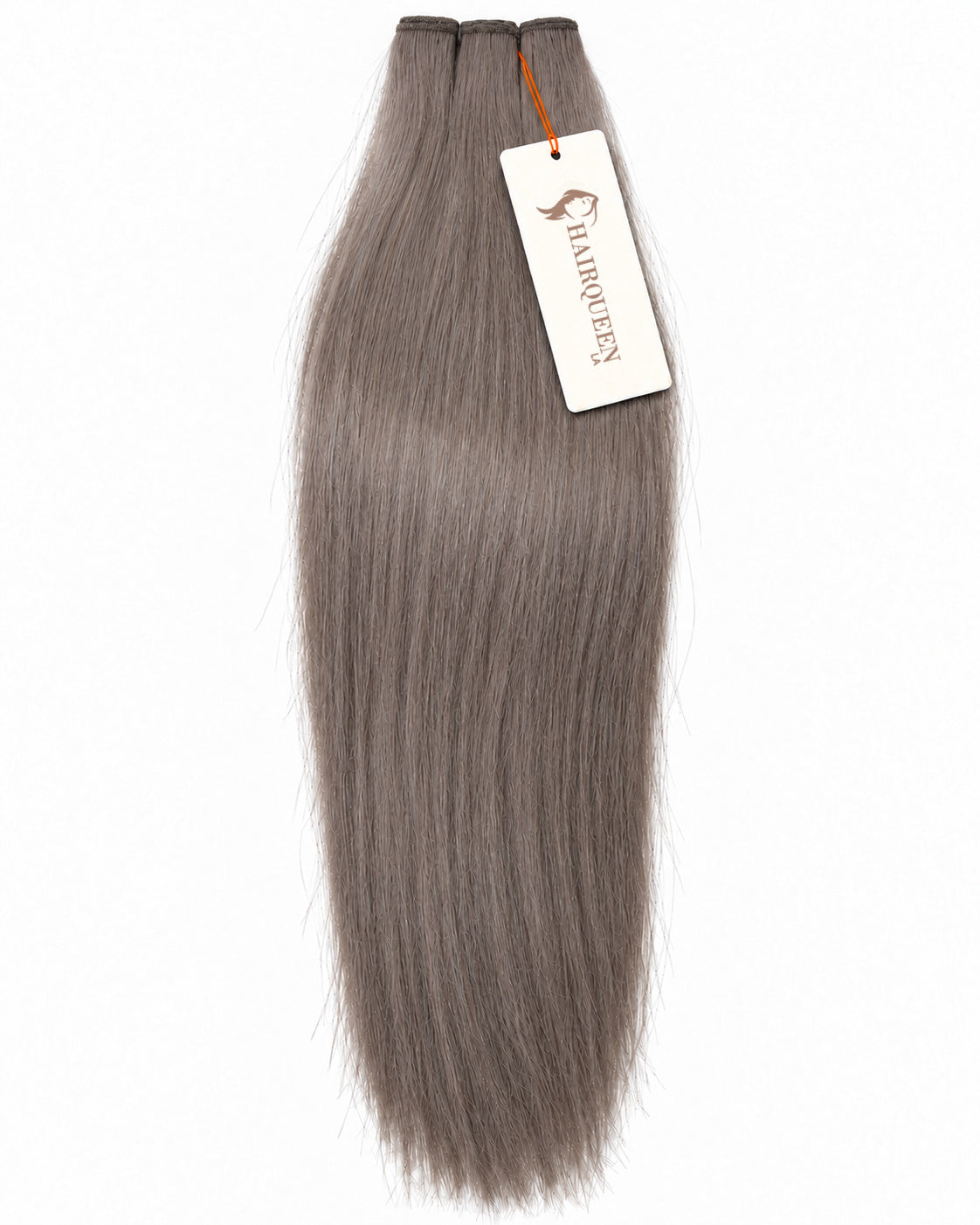 Single machine weft hair extension, cool gray-brown straight hair bundle with tag