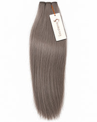 Single machine weft hair extension, cool gray-brown straight hair bundle with tag