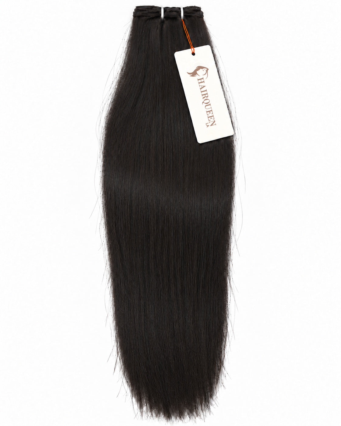 Single machine weft hair extension, dark brown, straight, sewn weft at top