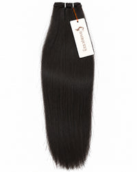 Single machine weft hair extension, dark brown, straight, sewn weft at top