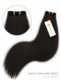 Single machine weft hair extension, natural black, body wave, sewn weft at top