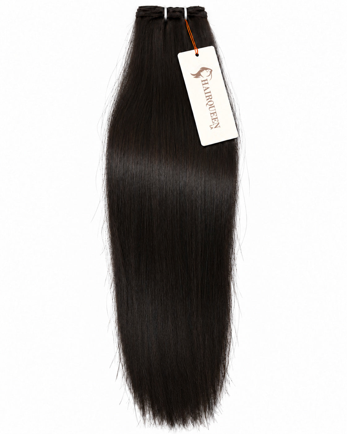 Single machine weft hair extension, soft black, straight, sewn weft at top