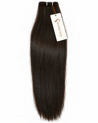 Single machine weft hair extension, dark brown, straight, sewn weft at top