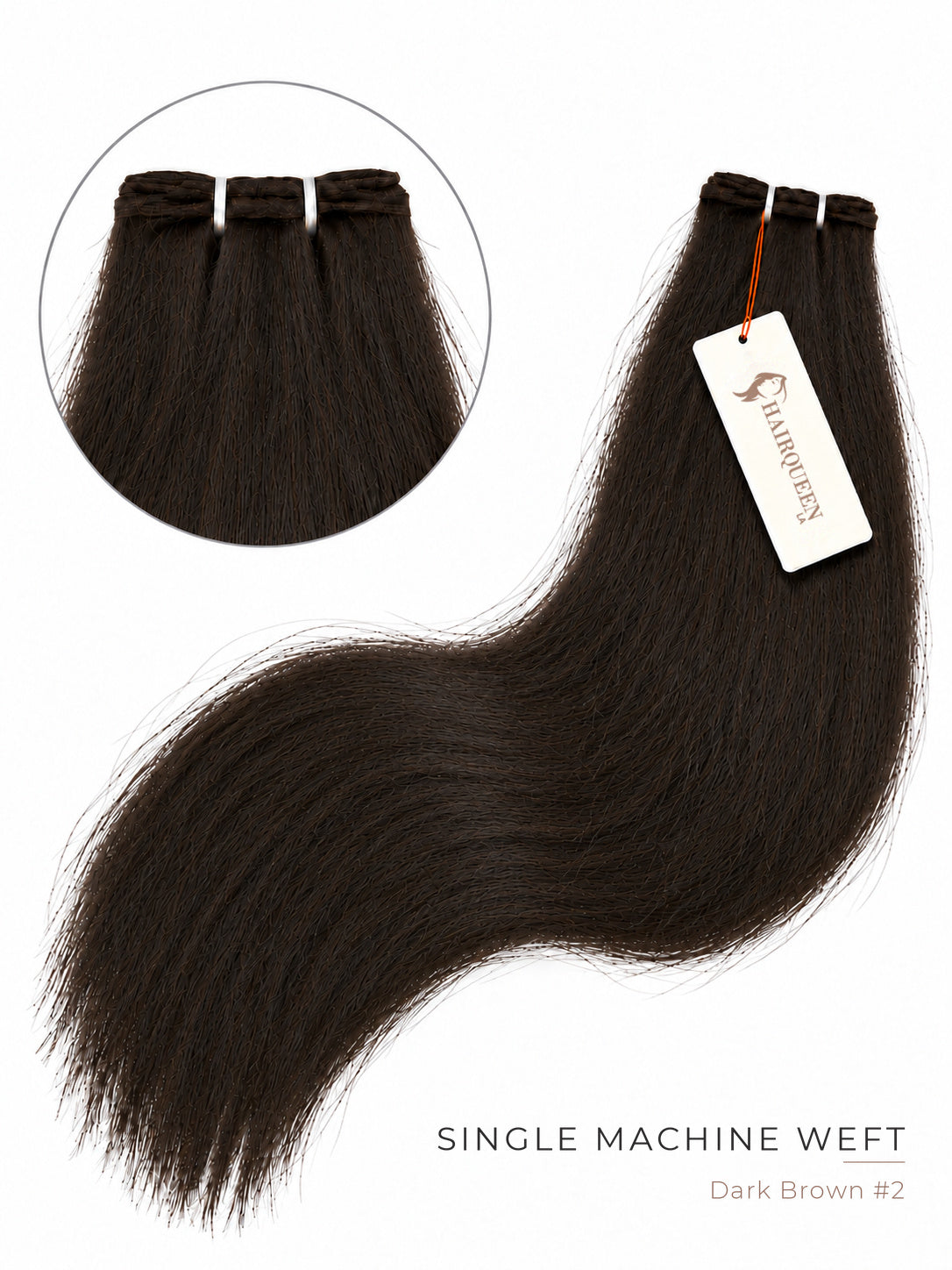 Single machine weft hair extension, dark brown, body wave, sewn weft at top