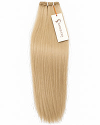 Single machine weft hair extension, medium blonde straight hair bundle with tag