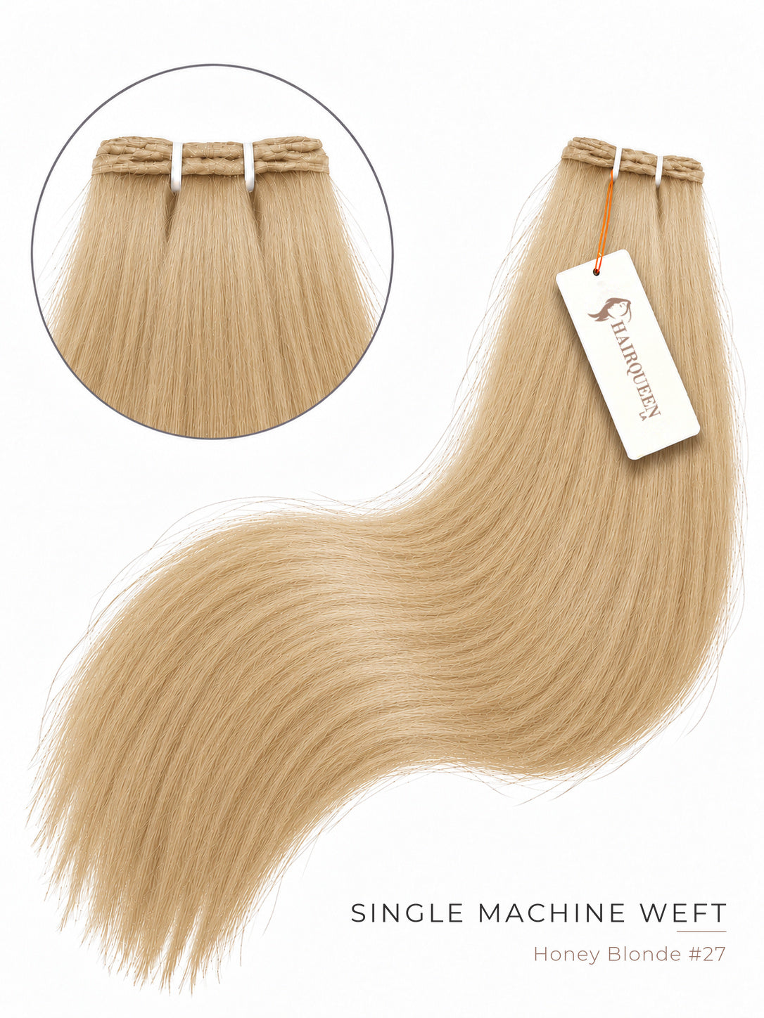 Single machine weft hair extension, honey blonde straight hair bundle with tag