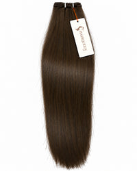 Single machine weft hair extension, dark brown, straight, sewn weft at top