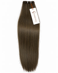 Single machine weft hair extension, dark brown straight hair with sewn top