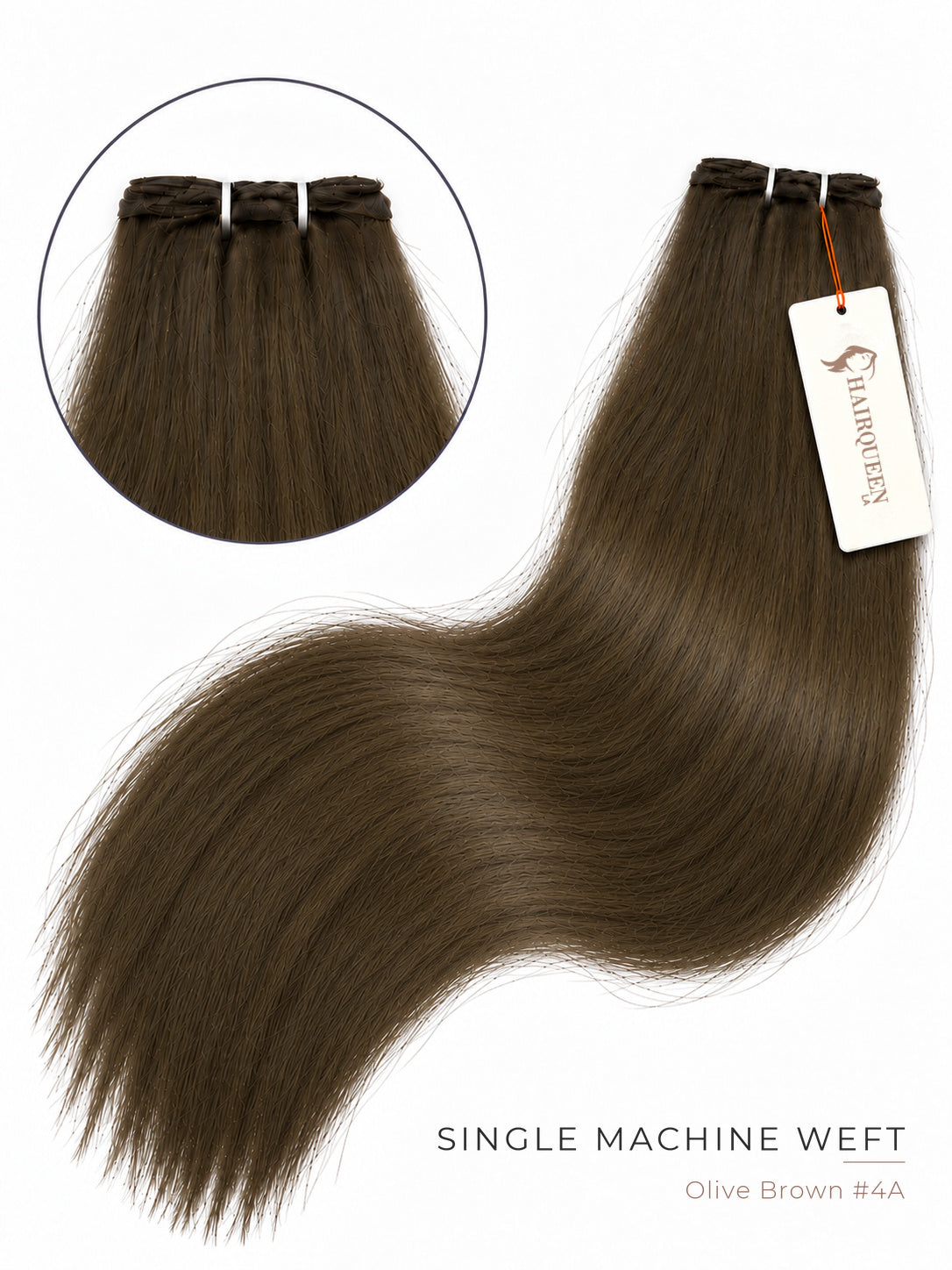 Single machine weft hair extension, olive brown straight hair bundle with weft top