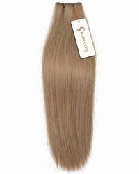 Single machine weft hair extension, light brown straight hair strands with sewn top