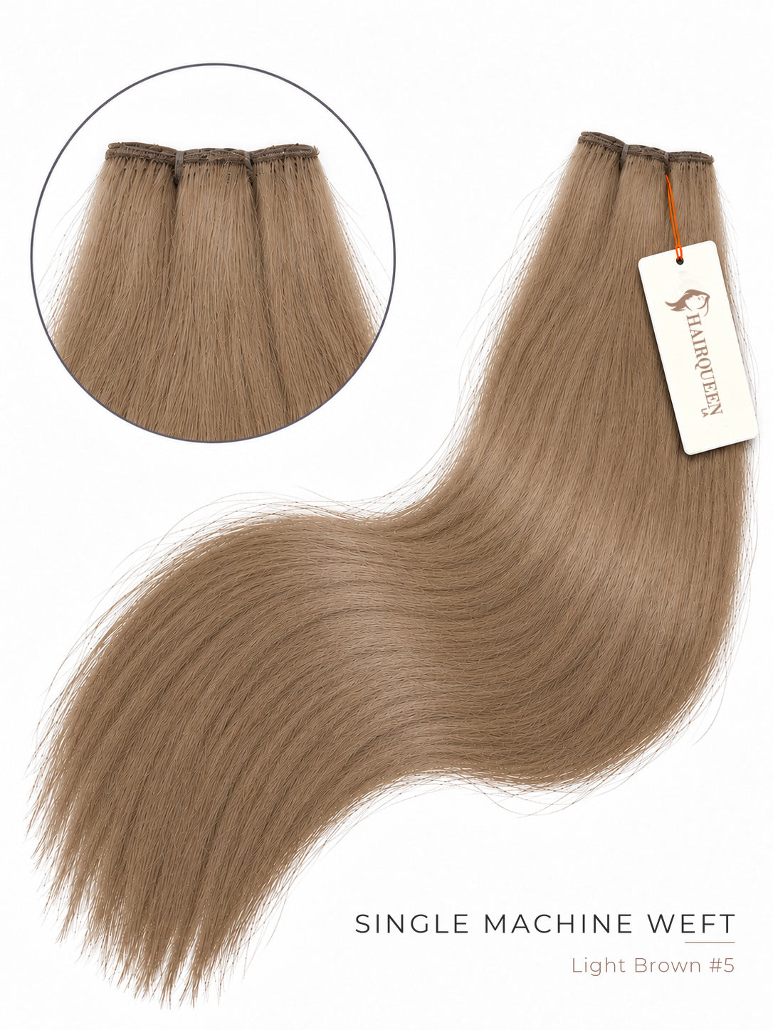 Single machine weft hair extension, light brown straight hair bundle with weft top