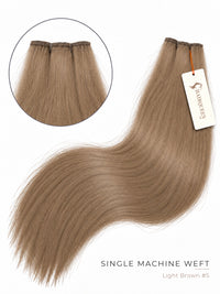 Single machine weft hair extension, light brown straight hair bundle with weft top