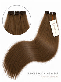 Single machine weft hair extension, chestnut brown straight hair bundle with weft top