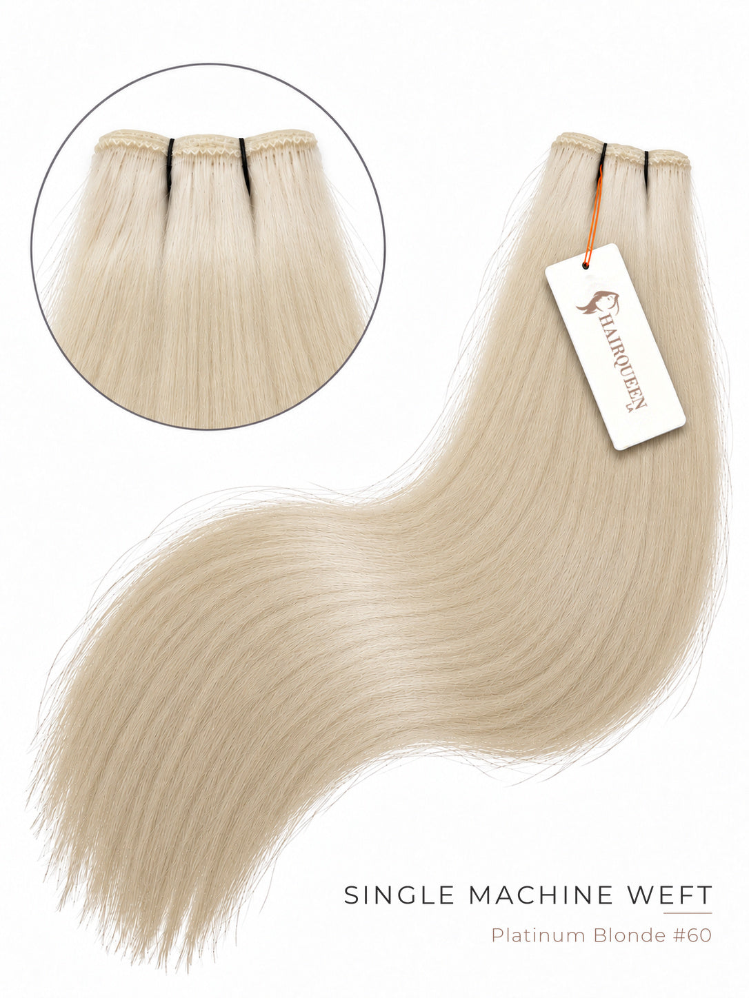 Platinum-blonde hair weft with soft wave texture and top stitched closure.