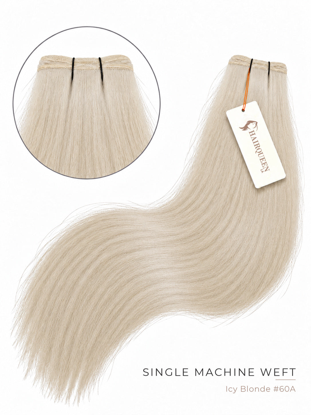 Icy blonde hair weft with soft wave texture and top stitched closure.