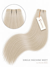 Icy blonde hair weft with soft wave texture and top stitched closure.
