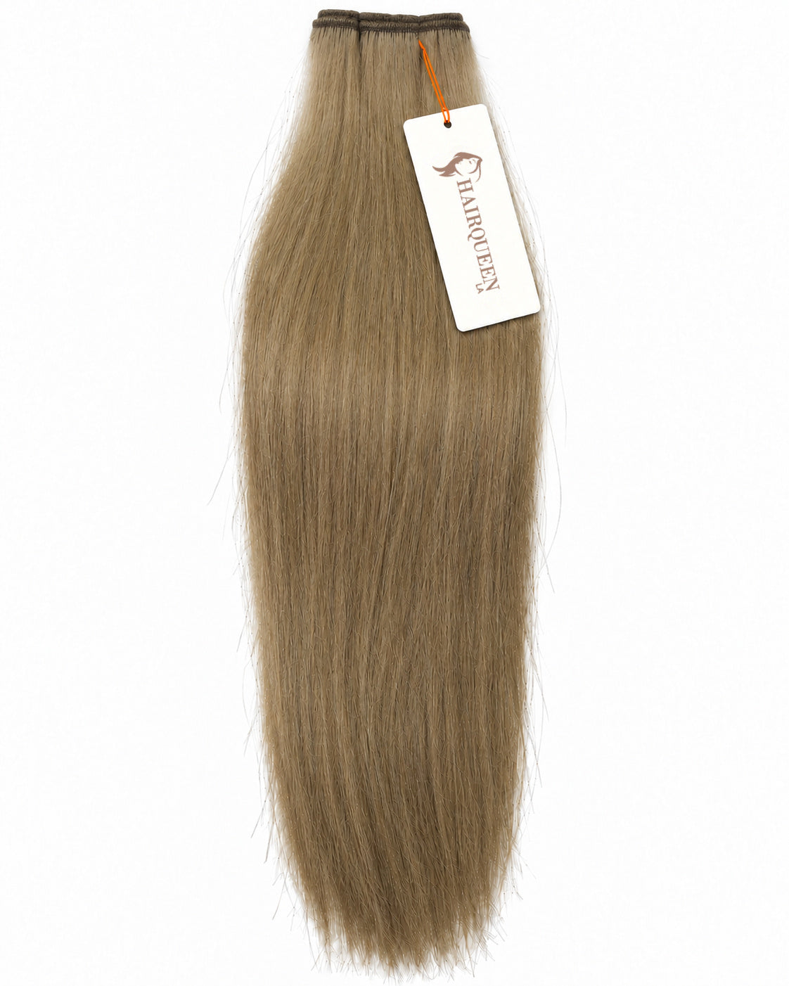 Single machine weft hair extension, medium brown straight hair strands with sewn top