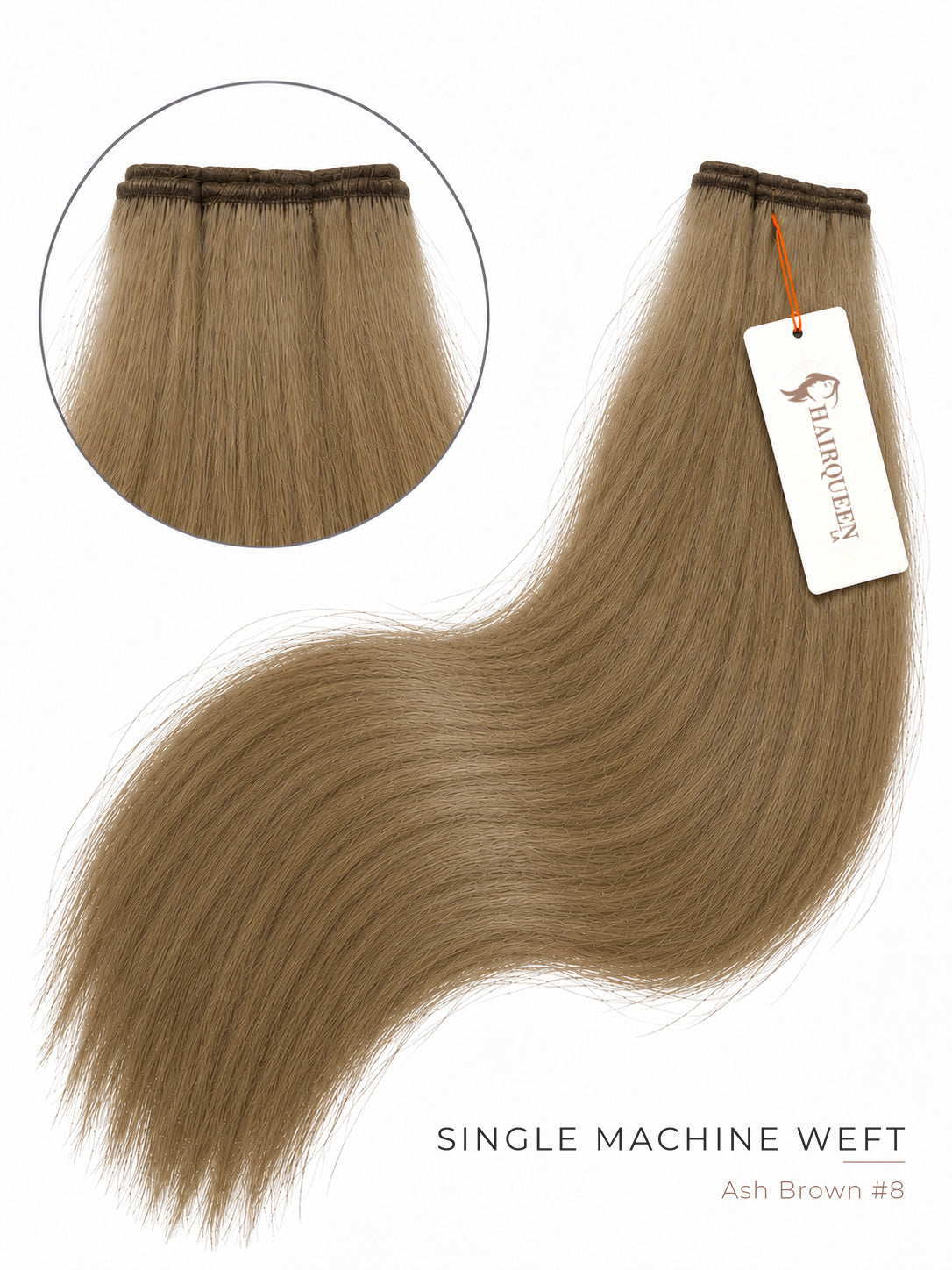 Single machine weft hair extension, ash brown straight hair bundle with weft top