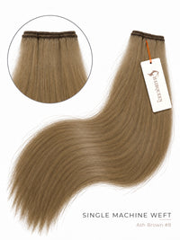 Single machine weft hair extension, ash brown straight hair bundle with weft top