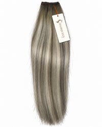 Single machine weft with straight ash blonde hair and darker roots