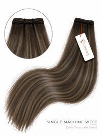 Single machine weft with wavy dark brown hair and subtle lighter highlights