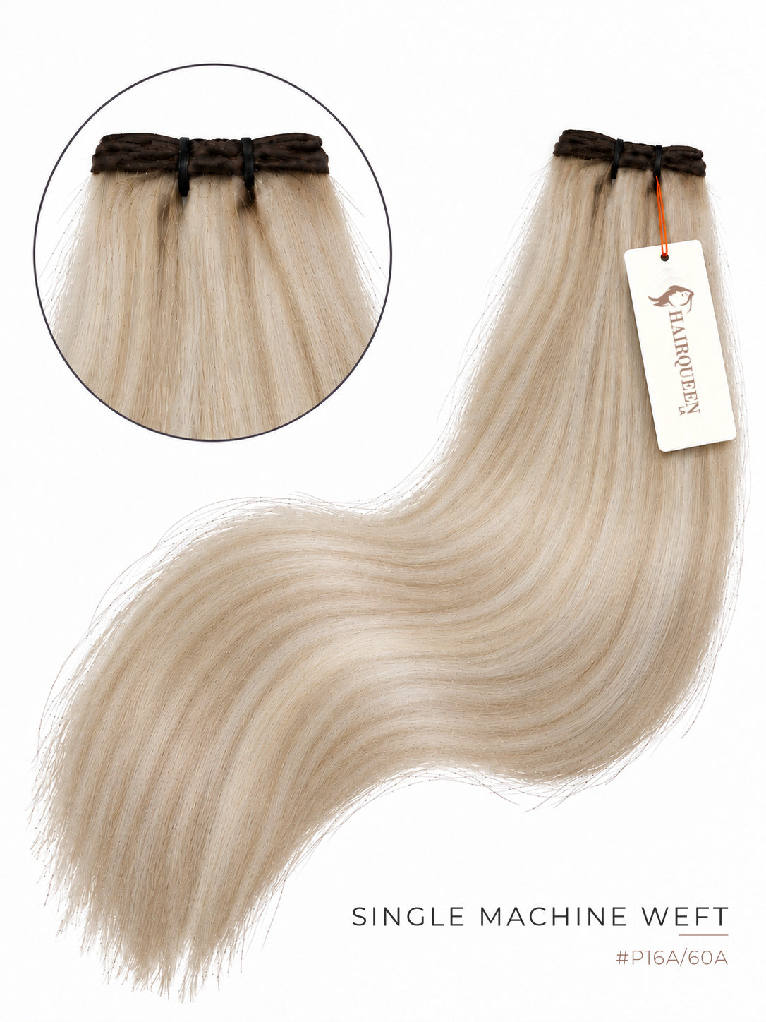 Straight blonde machine weft hair extension with dark roots