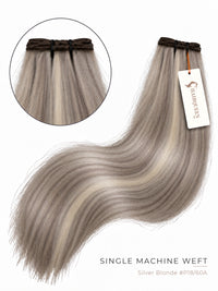 Machine weft hair extension in silver blonde (#18/60A), straight with soft waves