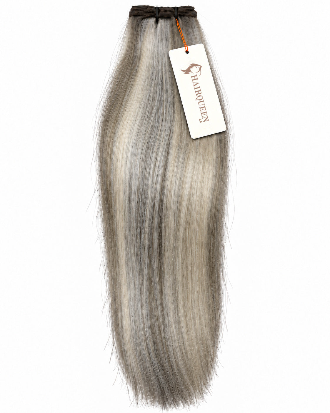 Machine weft hair extension in icy silver blonde, straight