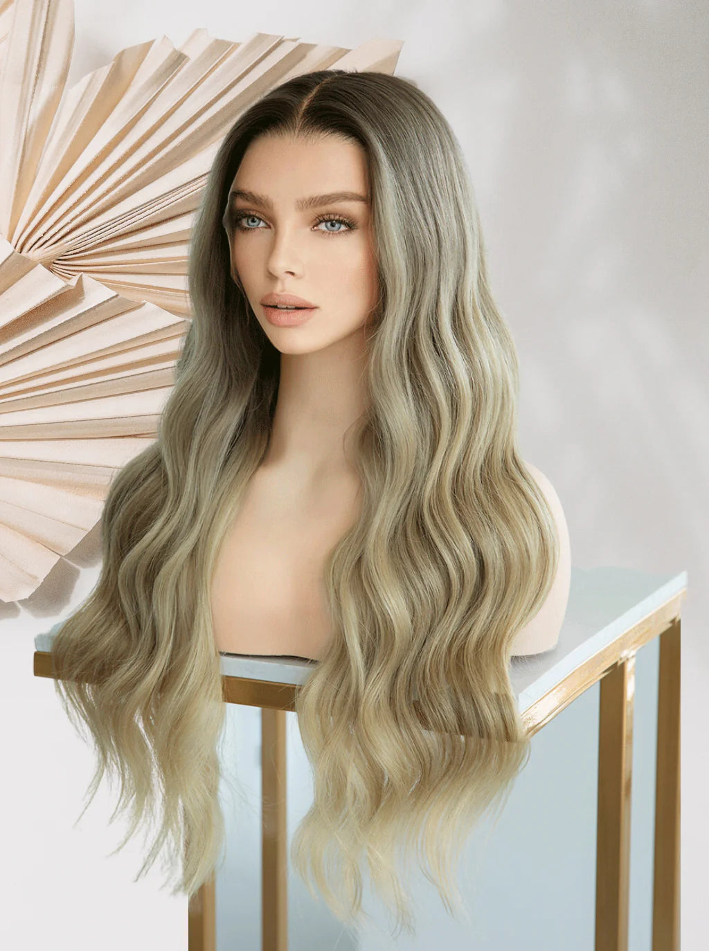 Gray-to-silver ombre lace front wig with long loose waves