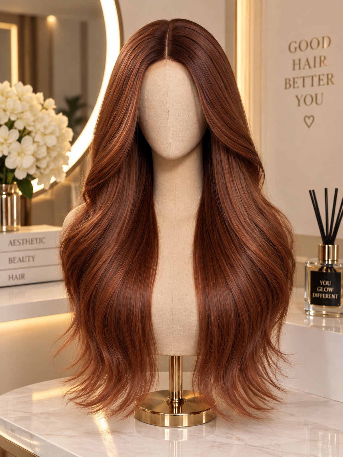 Long Auburn Loose Curl Synthetic Blend Wig