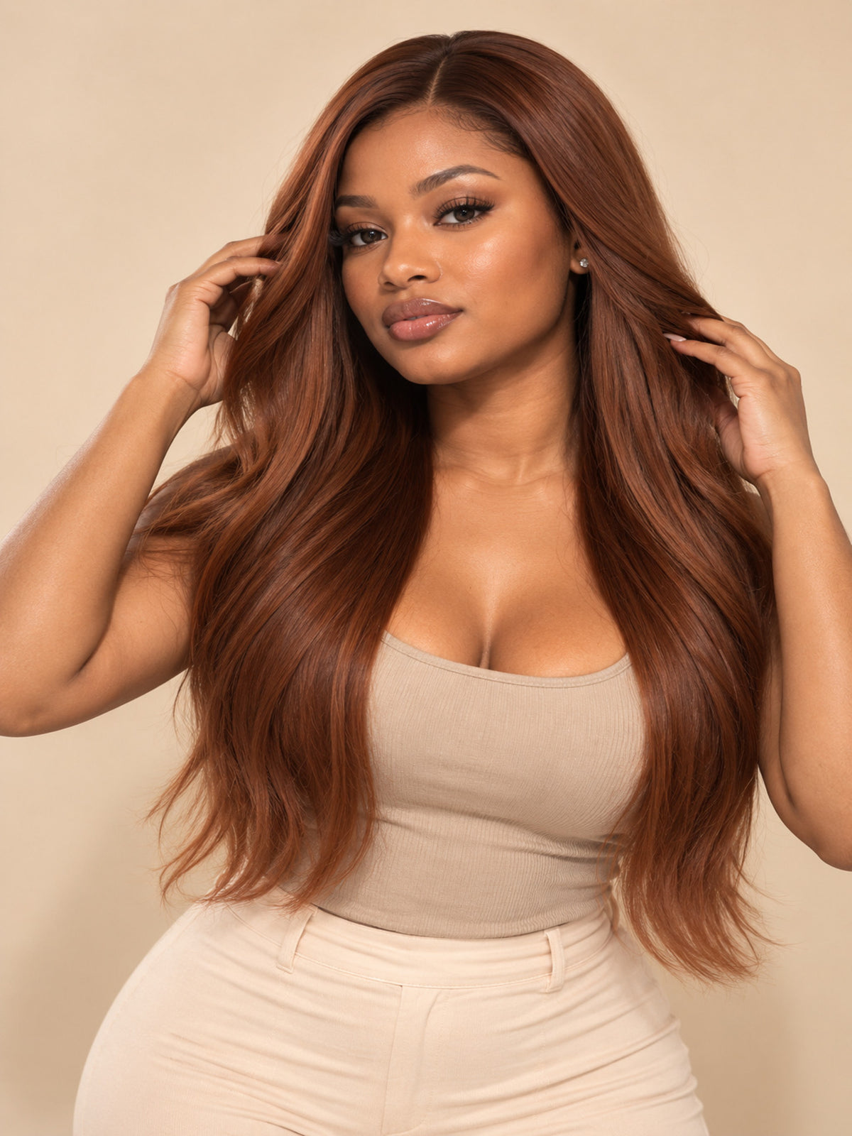 Long Auburn Loose Curl Synthetic Blend Wig