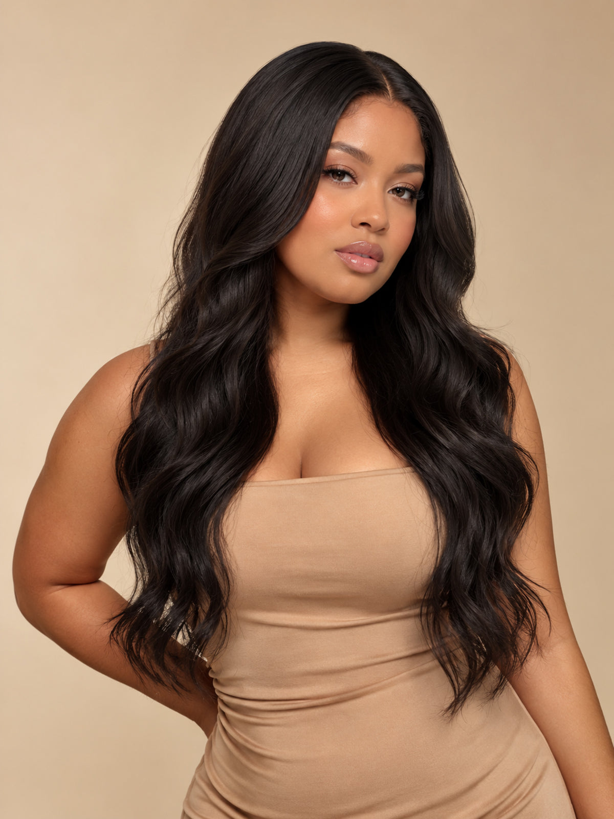 Long Dark Brown Wavy Synthetic Blend Wig
