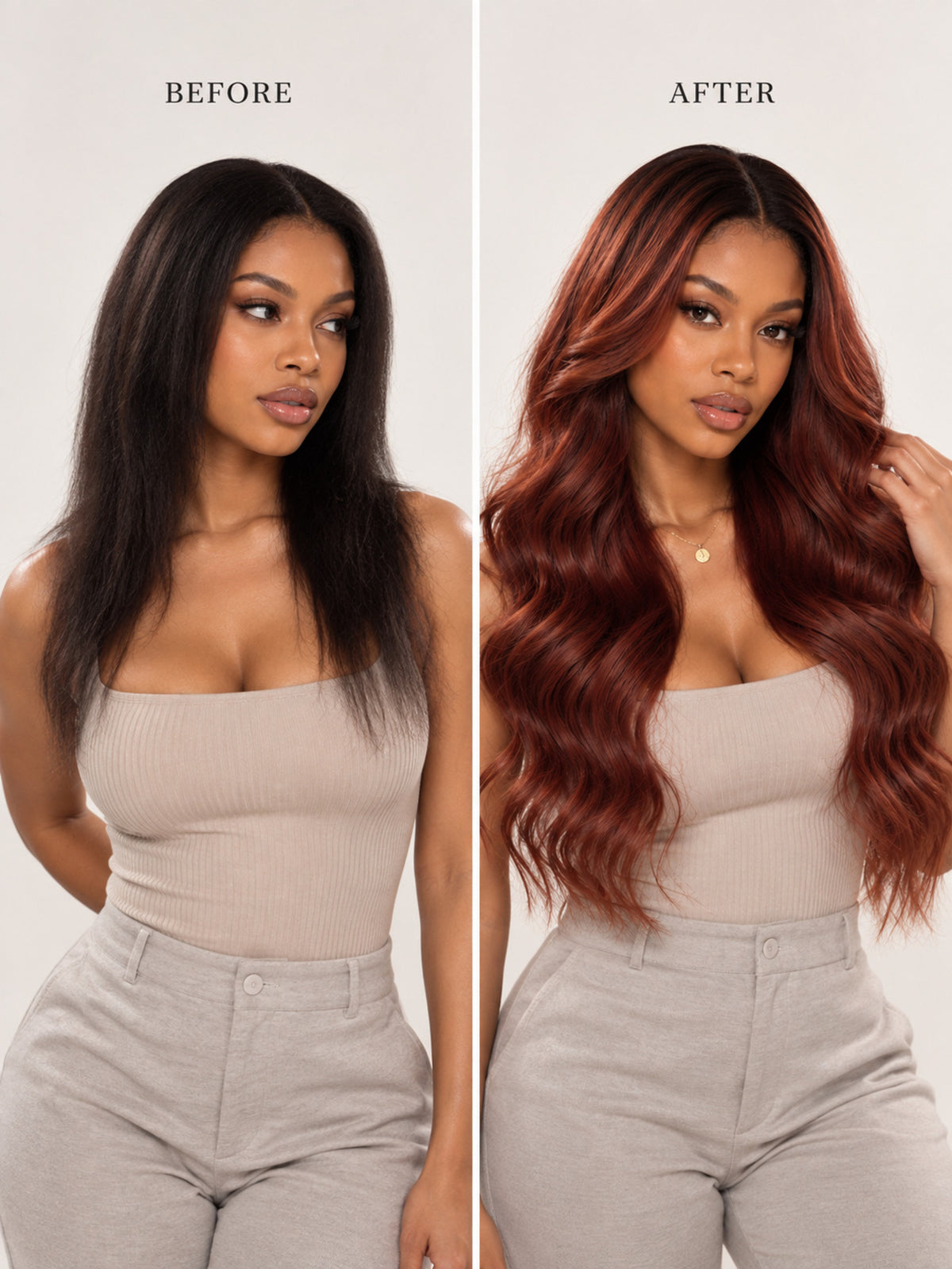 20" Wavy Red Wig with Dark Brown Roots – Synthetic Blend