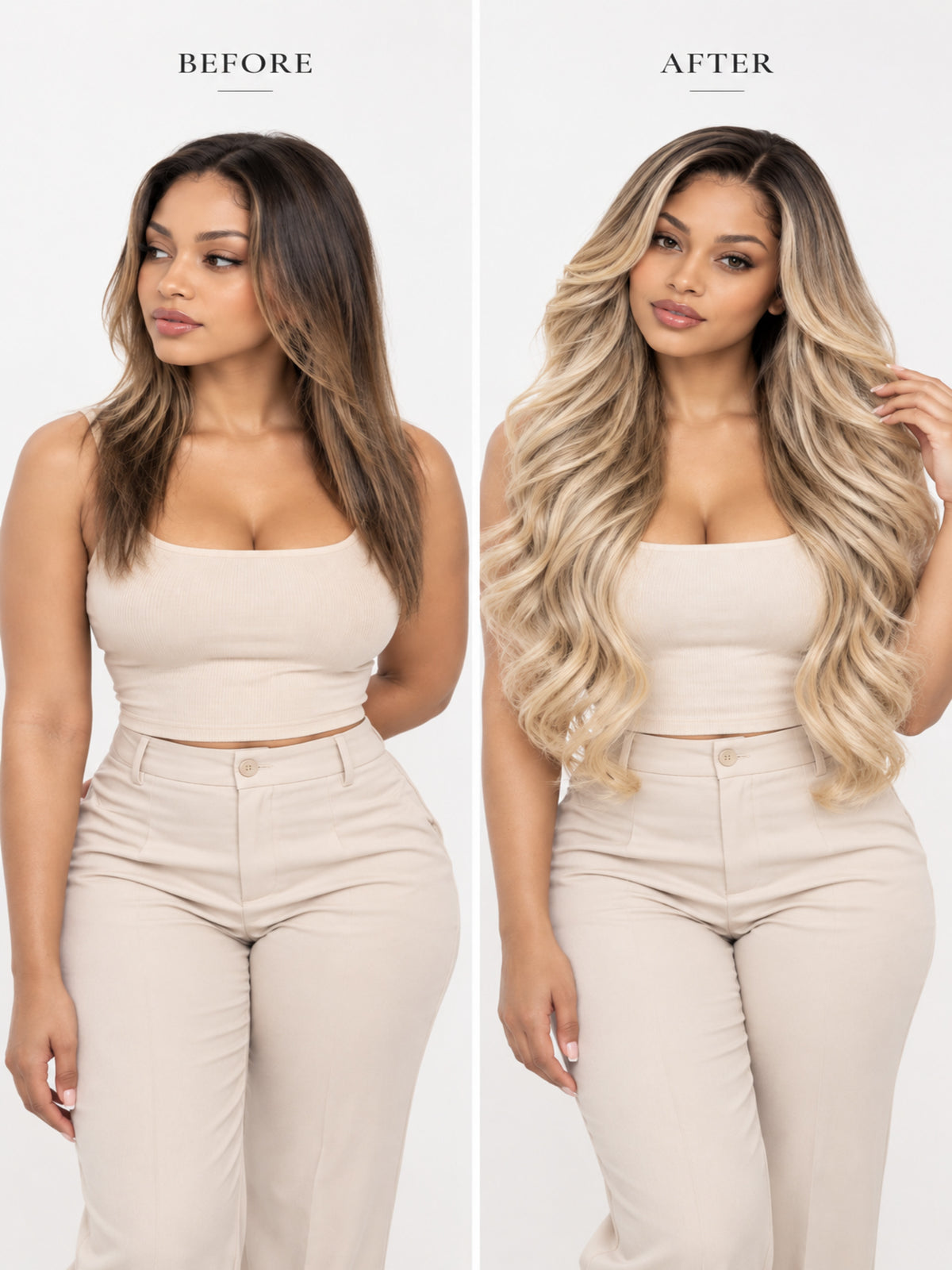 Long Sandy Blonde Highlighted Synthetic Blend Wig with Curtain Bangs