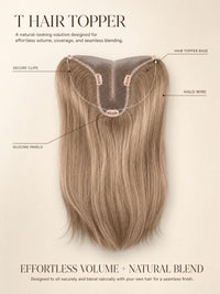 Light blonde hair topper with U-shaped base, secure clips, and silicone panels