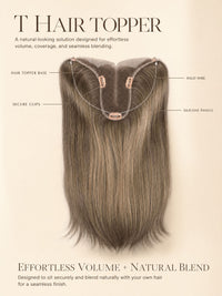 Dark blonde hair topper with U-shaped base, clips, and silicone panels