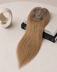 4.5"×5" Durable Lace Topper, shade 6 — close-up of the hair